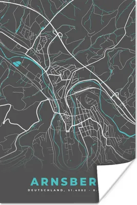Produktbild von MuchoWow® Poster Arnsberg - Stadtplan - Blau - Karte - Deutschland 120x180 cm - Kunstposter