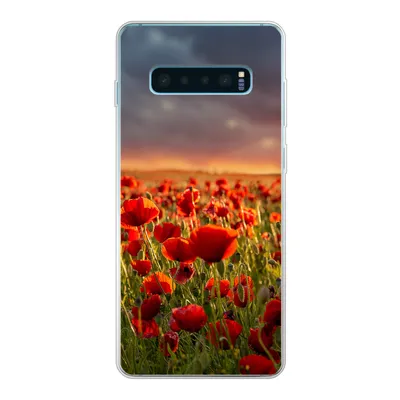 Produktbild von MuchoWow® Handyhülle Schutzhülle Hülle für Samsung Galaxy S10 Lite Sonnenuntergang über einem Feld von Mohnblumen Silikon Softcase Handy Hülle - Schutz