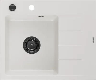 Immagine prodotto di Mexen Ben lavello in granito 1-vasca con scolapiatti, sinistro 600 x 500 mm, bianco, sifone nero - 6522605000-20-B