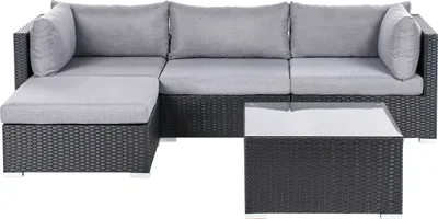Produktbild von BELIANI Gartenmöbel Set Schwarz Polyrattan und Aluminium 4-Sitzer Garten-Ecksofa Rechtsseitig mit Kissen Modern Lounge Set Terrasse Outdoor