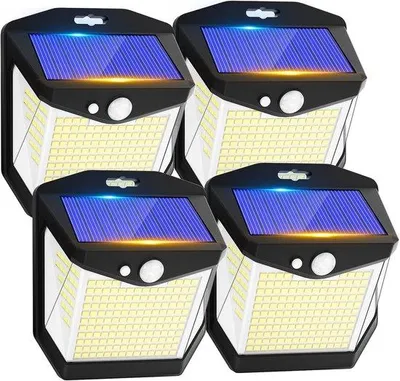 Image de Lot de 4 - Lampes solaires à détecteur de mouvement - 248 LED, étanches (IP65) - Détecteur de mouvement à 270° - Éclairage extérieur autonome pour le jardin et la cour