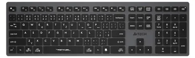 A close-up, top-down view of a black A4tech FBX50C keyboard.
