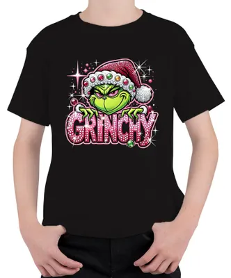 Produktbild von Grinchy Weihnachten Strass Glitzer Rosa Bling Lustig Geschenk Kinder T-Shirt, Schwarz, 116