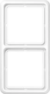 A white frame with two square openings, designed for electrical switches or outlets.