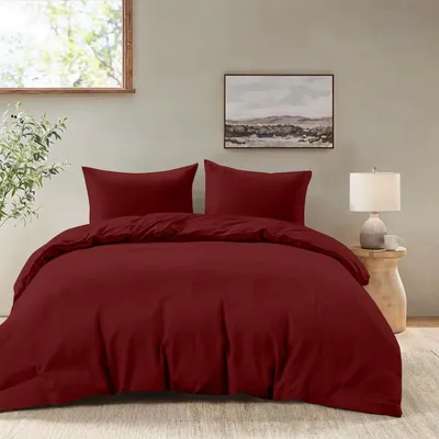 Imagen del producto de TRANKIELO® - Juego de funda de edredón 240x220 cm - Color burdeos - Juego de cama de microfibra 100% con 2 fundas de almohada de 65x65 cm