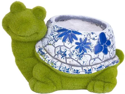 Produktbild von PROREGAL Schildkröte mit Blumentopf, blauer Ornament, Keramik, 33x24x23cm
