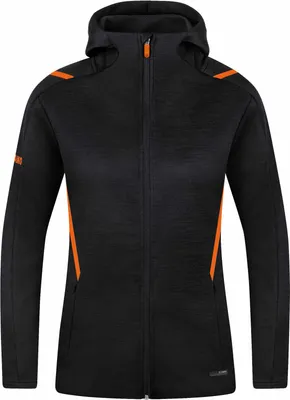 Produktbild von JAKO Damen Freizeitjacke Challenge mit Kapuze, Farbe:schwarz meliert/neonorange, Größe:42