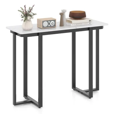Produktbild von COSTWAY Konsolentisch, moderner Eingangstisch aus Kunstmarmor mit geometrischem Metallrahmen, schmaler Sofatisch 107 x 40 x 79,5 cm, Weiß & Schwarz