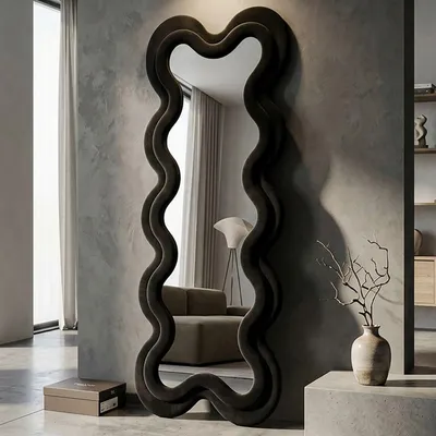 Produktbild von Geformter Wandspiegel aus Samt 58x160 cm Monica - Schwarz