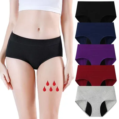 Image de Sous-vêtements menstruels en coton, taille moyenne, 4 couches, anti-fuites (lot de 5)