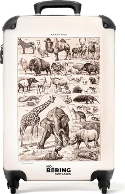 Produktbild von NoBoringSuitcases.com® Koffer Handgepäck Trolley Rollkoffer Kleine Reisekoffer mit 4 Rollen - Tiere - Wild - Vintage - Zeichnung - Cabin Size < 55x40x23 cm & 55x40x20 cm - Fotokoffer - Kabinenkoffer - BoardgepäckHandgepäck Koffer 55x35x20 cm, 36L,