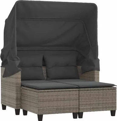 Produktbild von vidaXL Gartensofa 2-Sitzer mit Dach und Hockern Grau Poly Rattan