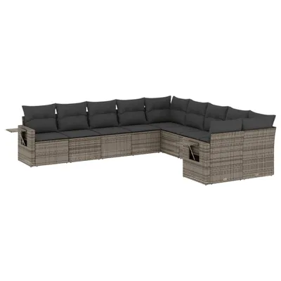 Produktbild von 10-tlg. Garten-Sofagarnitur mit Kissen Grau Poly Rattan