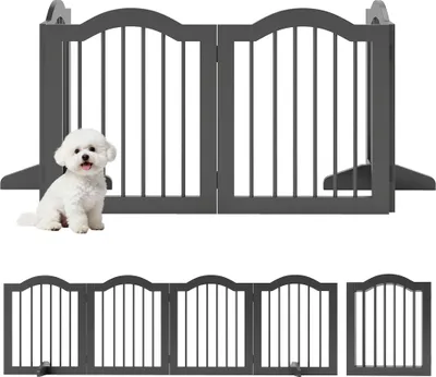 Produktbild von PawHut Absperrgitter Hund Freistehendes Schutzgitter mit Füßen 208 x 61 cm Hundegitter Klappbar Treppenschutzgitter Türschutzgitter Treppengitter für Treppen, Türen, Küche, Flur, 4 Paneelen, Schwarz
