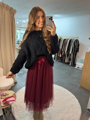 Produktbild von Tüllrock Damen "Fiona" Weinrot, Traumhafter Rock in einlagige Tüllverarbeitung, für Frauen Rock, Midirock, Damen Midi rock, Elegant Röcke Langer Rock