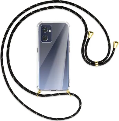 Produktbild von Handykette Backcover-Schutzhülle mit Band (Metall goldfarben) für Oppo Reno7 5G / Find X5 Lite - schwarz/gold