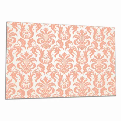 Produktbild von Wallario Herdabdeckplatte aus Glas, Größe 80 x 52 cm 1-teilig, Motiv Königliche Schnörkelei in weiß und orange