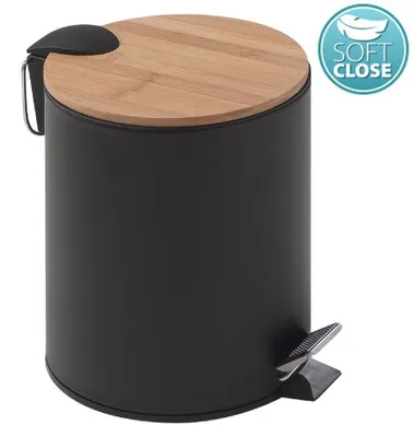 Produktbild von Gedy KENTA Abfalleimer 5l, Soft Close, Schwarz matt/Bambus