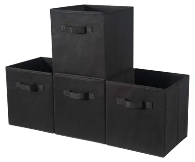 Image de Omgoods - Boîtes de rangement avec couvercle - Lot de 4 - Paniers de rangement - Noir - 33 x 38 x 33 cm - Pour les jouets et les vêtements - Paniers de rangement
