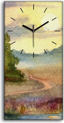 Produktbild von Wandbild Leinwand Bilder Wanduhr Kunstdruck 30x60 Gemälde Aquarell Bäume Himmel - schwarze Hände