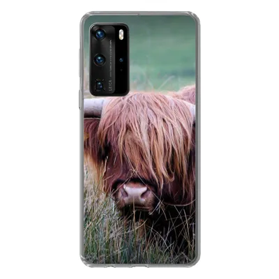 Produktbild von MuchoWow® Handyhülle Schutzhülle Hülle für Huawei P40 Pro Schottischer Highlander - Hörner - Gras Silikon Softcase Handy Hülle - Schutz