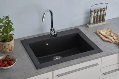 Produktbild von Küchenspüle Einbauspüle Spüle Granit Mineralite 66 x 50 Schwarz Respekta Ohio