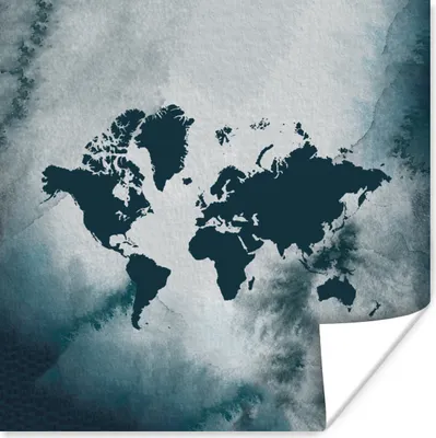 Produktbild von MuchoWow® Poster Weltkarte - Aquarell - Blau 75x75 cm - Wand Dekoration