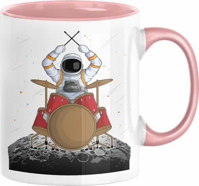 Produktbild von Drummer Schlagzeug-Spieler Geschenk Tasse Geschenkidee Kaffee-Becher Schlagzeuger Mond Grafik (Rosa)