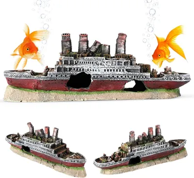 Produktbild von Aquariumdekoration, natürliches Harz, Schiffswrack Ornament, DIY U-Boot, zum Verstecken von Fischen