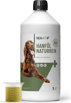 Produktbild von REAVET Hanfsamenöl 1L kaltgepresst für Hunde, Katzen & Pferde Naturprodukt Ohne Zusätze