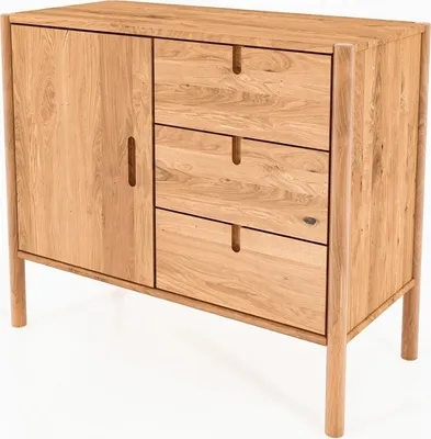 Produktbild von Kommode Zola Wildeiche massiv 97x84 cm mit 3 Schubladen und 1 Tür