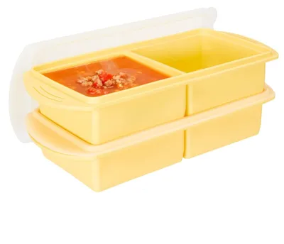 Imagen del producto de Recipientes de silicona para congelar - Silicona - 2 unidades - Amarillo - Reutilizables con tapa - 250 ml y 500 ml
