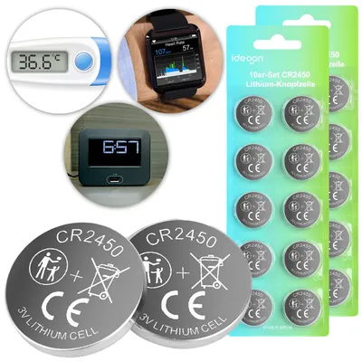 Produktbild von 20er Set CR2450 Lithium Knopfzellen 3V Batterien, 620 mAh hohe Kapazität, langlebige 3 Volt Batterie für Autoschlüssel und Smart Home Geräte, KI-generiertes Bild