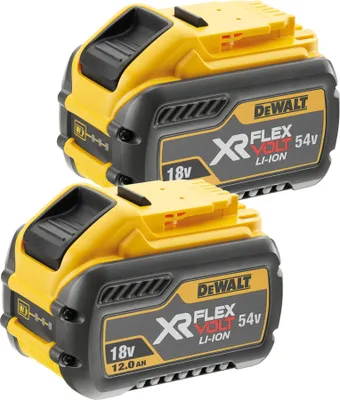 Two DeWALT FlexVolt batteries are shown against a white background.