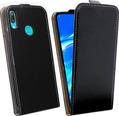 Produktbild von cofi1453® Flip Case kompatibel mit HUAWEI Y7 2019 Handy Tasche vertikal aufklappbar Schutzhülle Klapp Hülle Schwarz