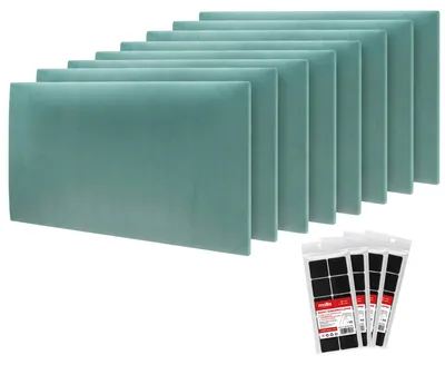 Produktbild von STEGU Polsterpaneel-Set 8× Rechteck 60x30 cm inkl. Klettband Kopfteil Velours Mintgrün
