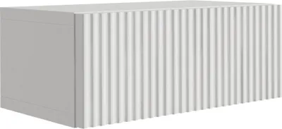 Image de Table de chevet suspendue avec tiroir, façade à rainures, de couleur blanche, dimensions : 40 x 21,6 x 16 cm