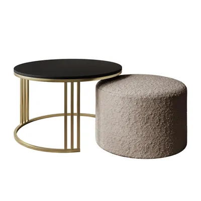 Produktbild von Couchtisch mit Hocker LORI MAT gebürstetes Gold/schwarz matt, Coral 50