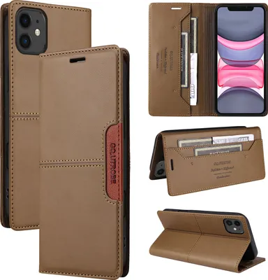 Produktbild von Handyhülle für iPhone 11 Hülle, Leder Flip Wallet Kartenfach Stand Schutzhülle Braun