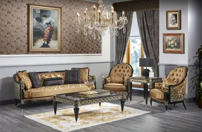 Produktbild von Casa Padrino Luxus Barock Wohnzimmer Set Gold / Schwarz - 1 Sofa & 2 Sessel & 1 Couchtisch & 1 Beistelltisch - Prunkvolle Barock Möbel - Luxus Qualität