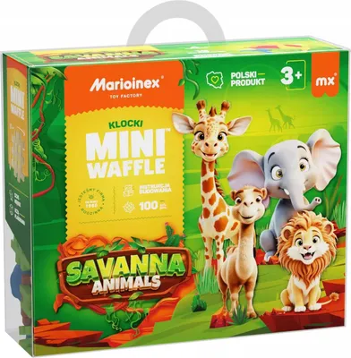 Image de MARIOINEX | Jouets de construction Mini gaufres- 100 pièces - Animaux de la savane - Développer la créativité - 3+ ans