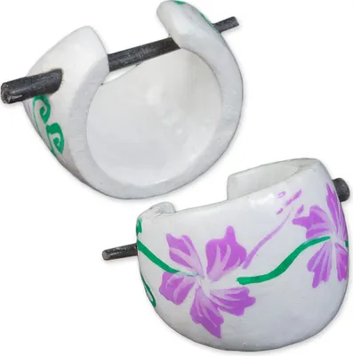 Produktbild von viva-adorno Holzohrringe Damenohrringe Creolen Hawaii Blumen Blüten Horn Pin verschiedene Designs CC249,Lila