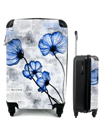 Produktbild von MuchoWow® Koffer Handgepäck Trolley Rollkoffer Kleine Reisekoffer mit 4 Rollen - Blumen - Zeitungspapier - Blau - Cabin Size < 55x40x23 cm & 55x40x20 cm - Fotokoffer - Kabinenkoffer - Boardgepäck - Reise-Box - Reisekoffer - Reisegepäck - Koffer mit Bild - Trolley für Kinder