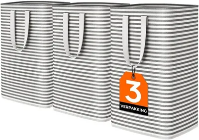 Produktbild von Faltbarer Wäschekorb, 80 Liter Fassungsvermögen, Set mit 3 Stück, schwarz