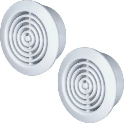 Two white circular ventilation grilles shown from a diagonal angle against a white background.