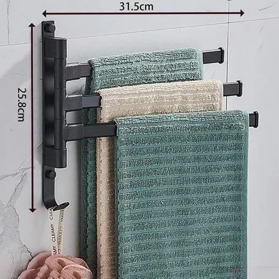 Produktbild von Wandhandtuchhalter ohne Bohrung - 180° Wendehandtuchhalter mit 3 Armen - Selbstklebende Handtuchhalter für Bad und Küche