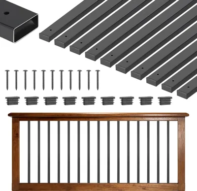 Zdjęcie produktu dla SucceBuy Balustrady 61 sztuk w zestawie 915 mm, puste w środku szczeble schodowe ze stali ocynkowanej, prostokątne pręty z nawierconymi otworami, w zestawie zaślepki i śruby, odpowiednie do tarasów, werand i schodów