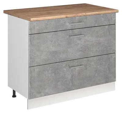 Immagine prodotto di Mobiletto base per cucina Vicco R-Line Calcestruzzo/Bianco 100 cm piano di lavoro Rovere dorato, Model 71497