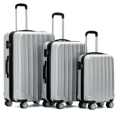 Produktbild von TSA-Schloß 2080 Zwillingsrollen 3 TLG. Reisekofferset Koffer Kofferset Trolley Trolleys Hartschale (Silber)