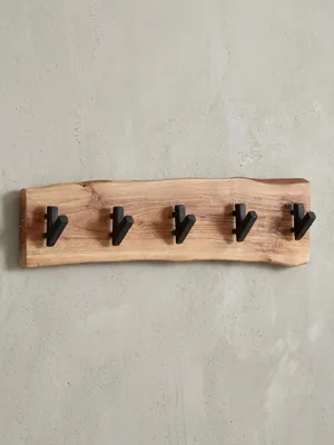 Produktbild von Wandgarderobe, Akazien-Massivholz & Metall, Naturkante. 60x9x17 cm | Kadima Design